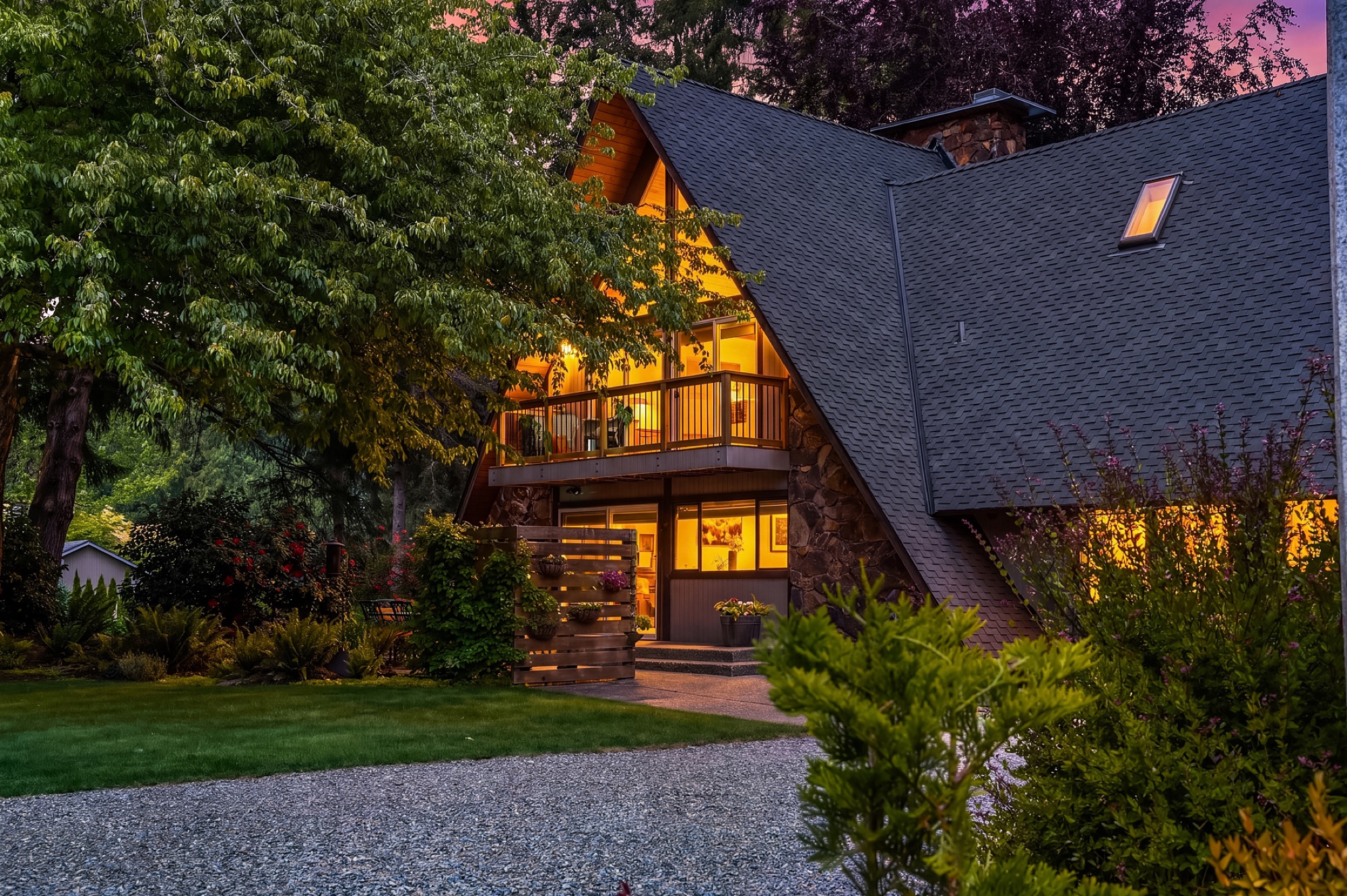 Front elevation at twilight